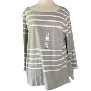 Nautica Long Sleeve Shirt Women’s Sz XXL Gray White Striped 100% Cotton Stretch